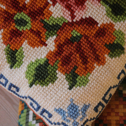 Orange &amp; Pink Floral Retro Pillow