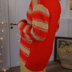 Orange &amp; Sand Striped Knitted Cardigan | S