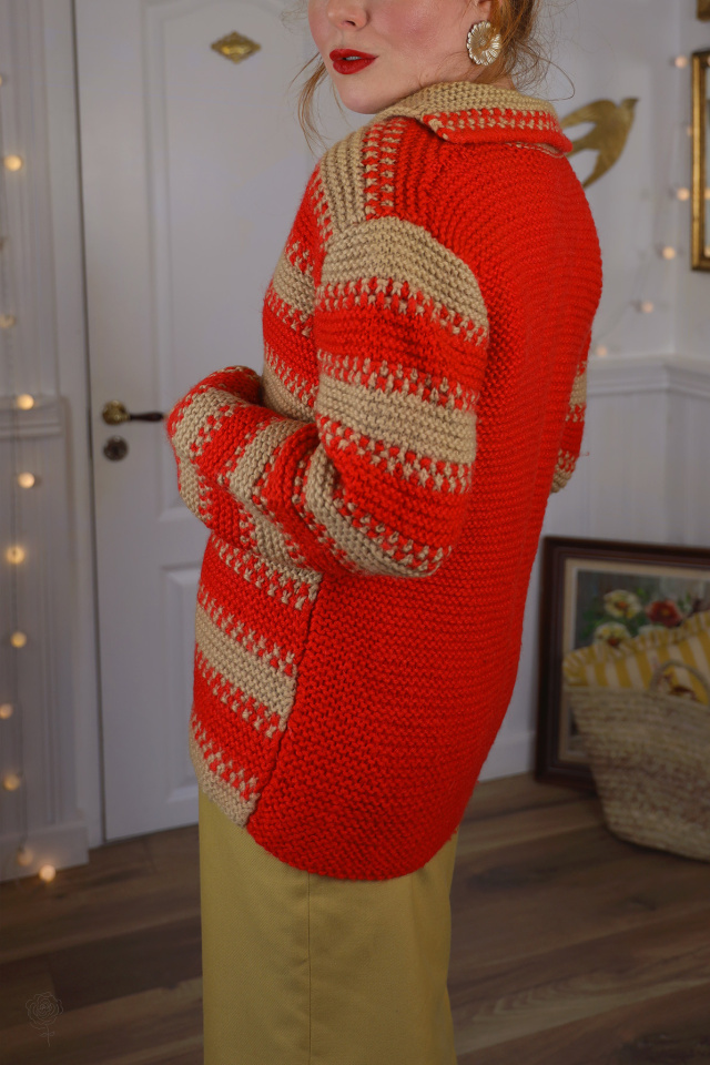 Orange &amp; Sand Striped Knitted Cardigan | S