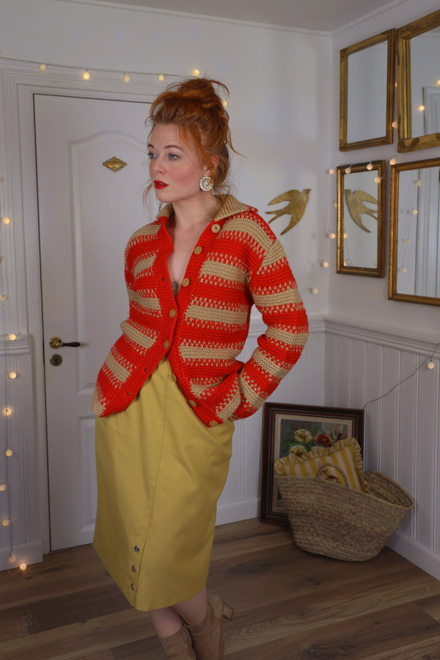 Orange &amp; Sand Striped Knitted Cardigan | S
