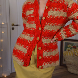 Orange &amp; Sand Striped Knitted Cardigan | S