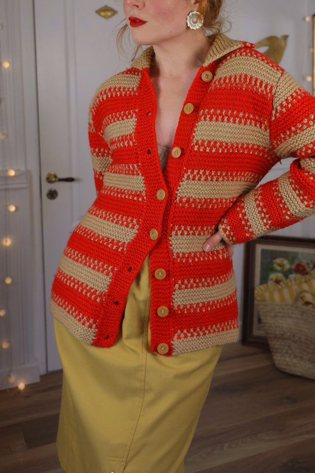 Orange &amp; Sand Striped Knitted Cardigan | S