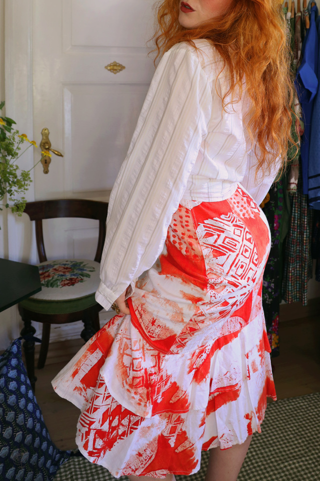 Orange &amp; White Vintage Dress &amp; Striped Blouse | S/M