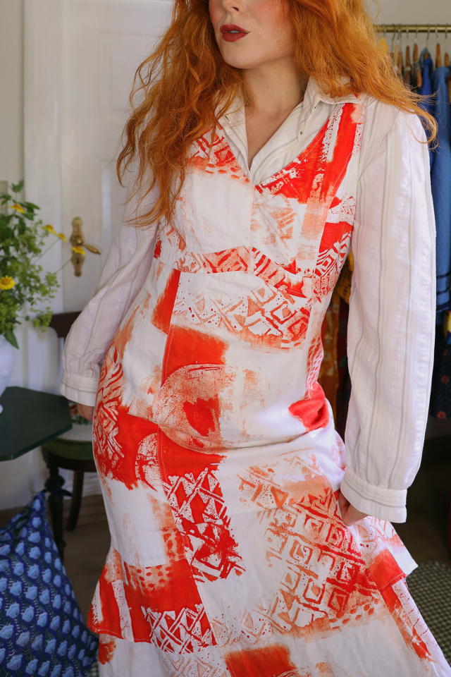 Orange &amp; White Vintage Dress &amp; Striped Blouse | S/M