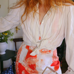 Orange &amp; White Vintage Dress &amp; Striped Blouse | S/M