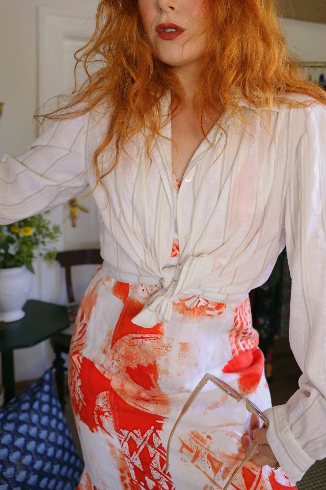 Orange &amp; White Vintage Dress &amp; Striped Blouse | S/M