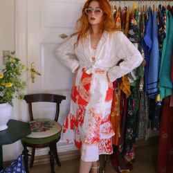 Orange &amp; White Vintage Dress &amp; Striped Blouse | S/M