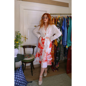 Orange & White Vintage Dress & Striped Blouse | S/M
