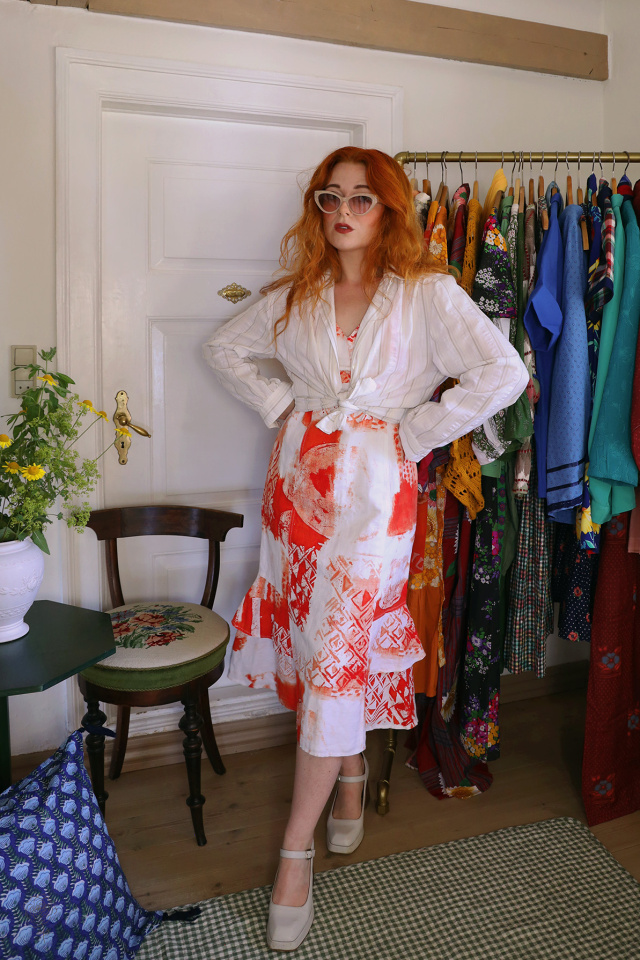 Orange &amp; White Vintage Dress &amp; Striped Blouse | S/M