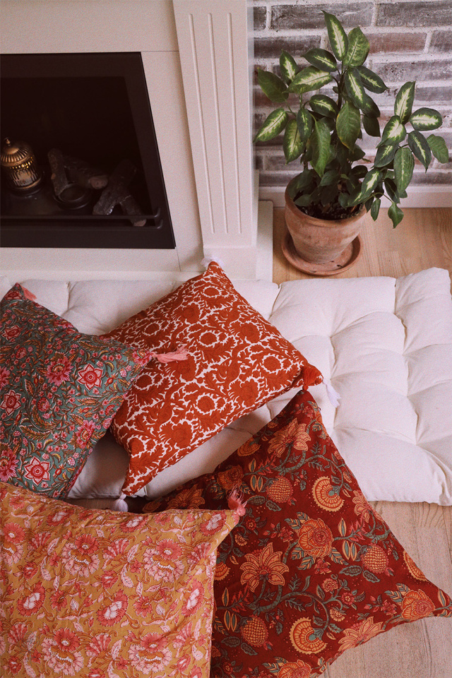 Orange &amp; White Floral Pillow Cover