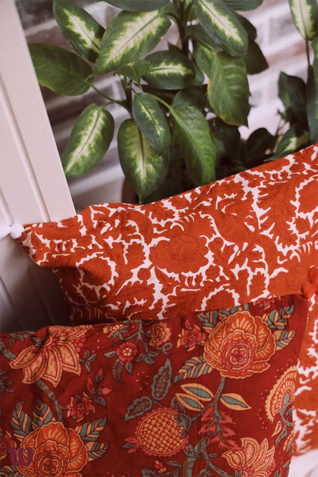 Orange &amp; White Floral Pillow Cover