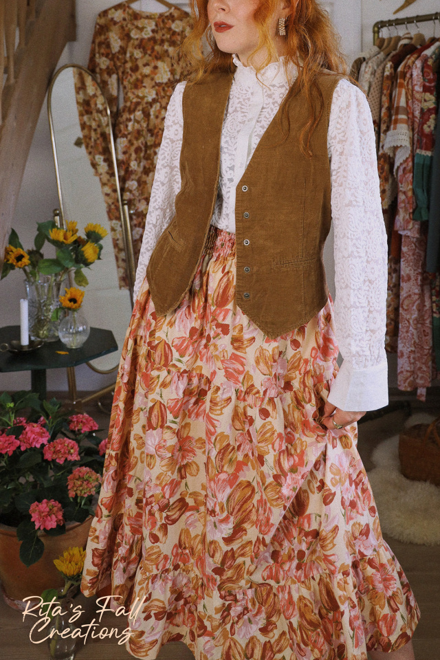 Rita's Orange Fall Floral Recycled Skirt | S
