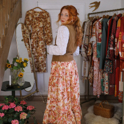 Rita's Orange Fall Floral Recycled Skirt | S