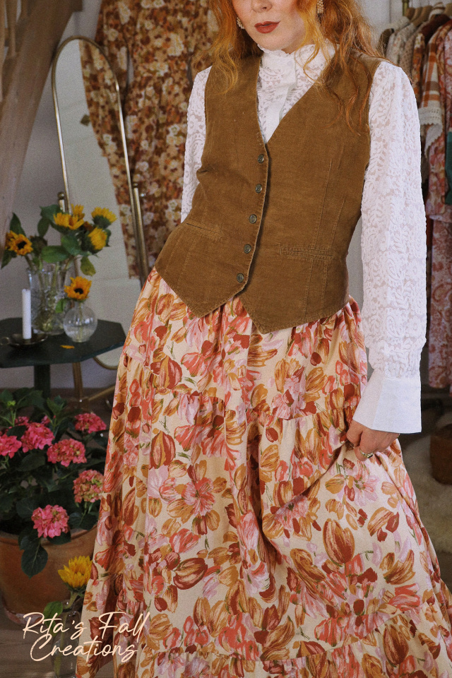 Rita's Orange Fall Floral Recycled Skirt | S