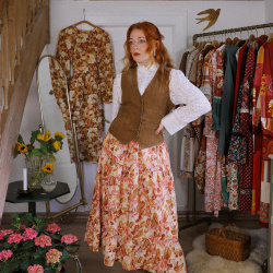 Rita's Orange Fall Floral Recycled Skirt | S
