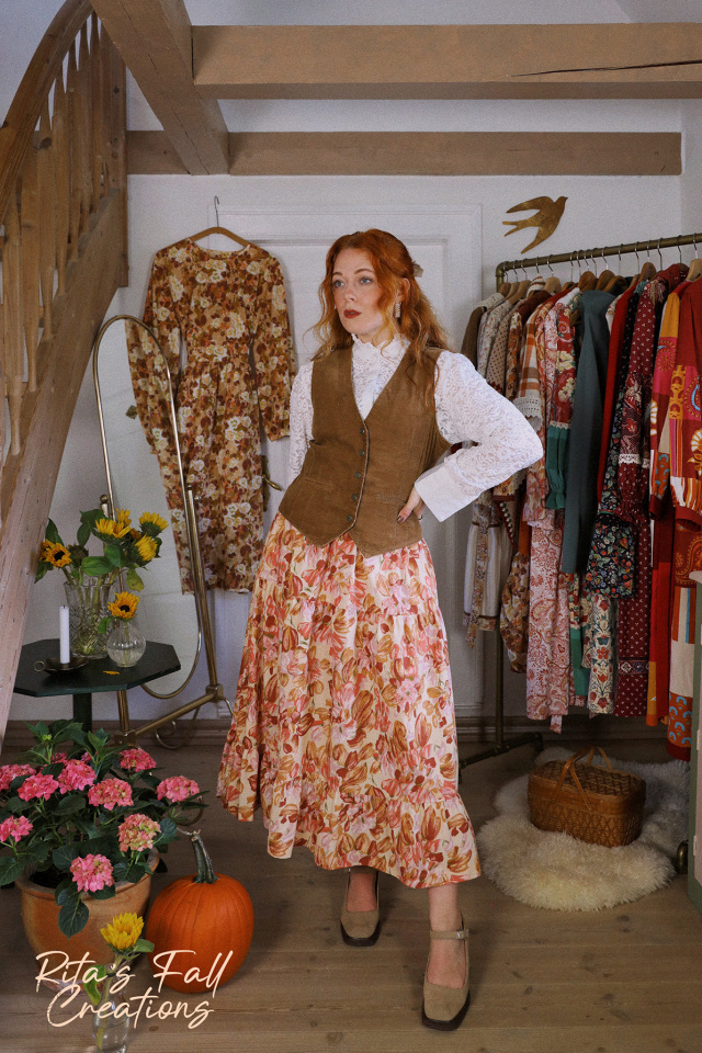 Rita's Orange Fall Floral Recycled Skirt | S