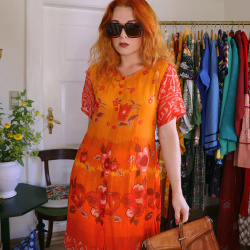 Orange Floral Mini 90's Dress | S