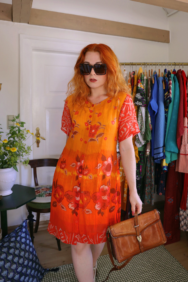 Orange Floral Mini 90's Dress | S
