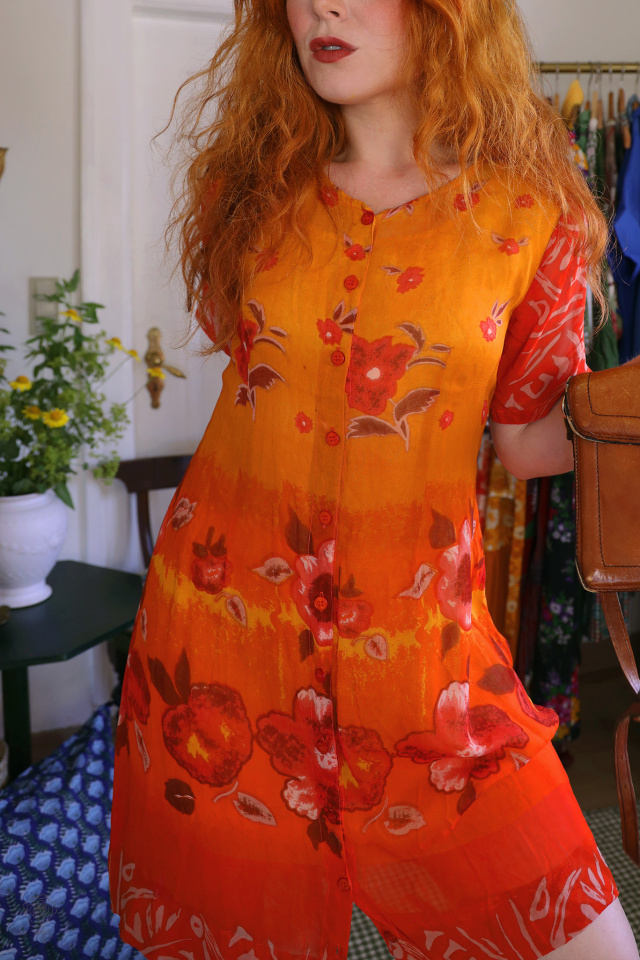 Orange Floral Mini 90's Dress | S