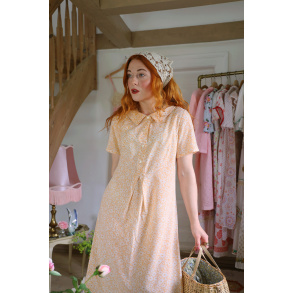 Orange Floral Vintage Dress | M
