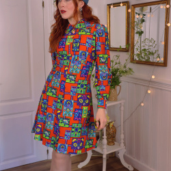 Funky Orange Square Floral 70's Mini | S