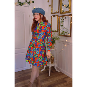 Funky Orange Square Floral 70's Mini | S