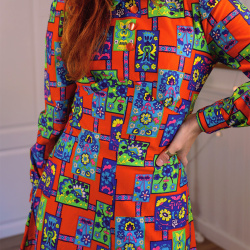 Funky Orange Square Floral 70's Mini | S