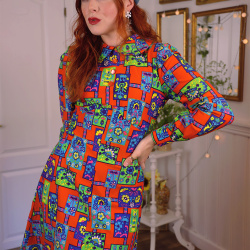 Funky Orange Square Floral 70's Mini | S