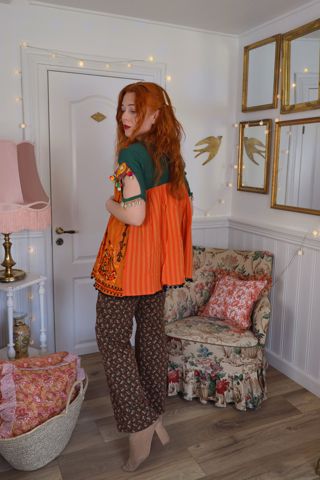 Orange Indian Embroidered Top | S