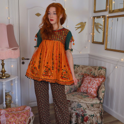 Orange Indian Embroidered Top | S