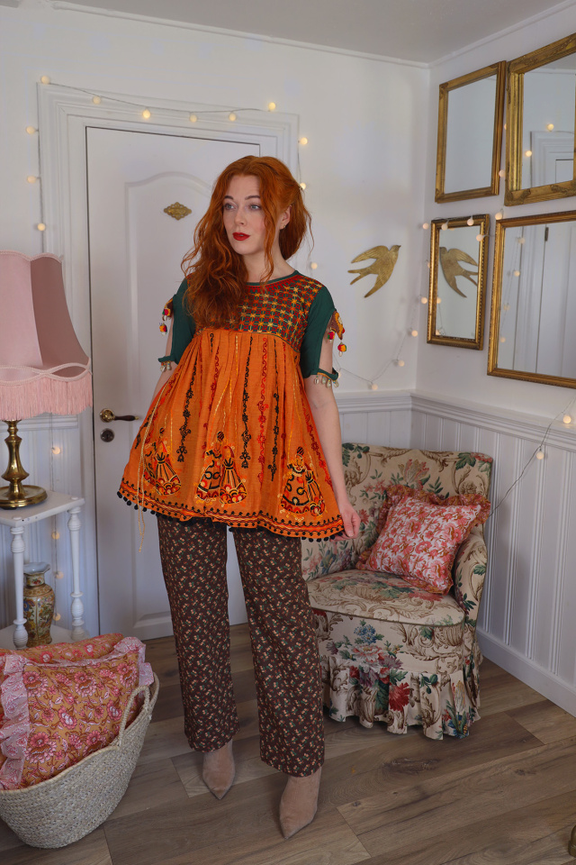 Orange Indian Embroidered Top | S