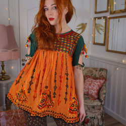Orange Indian Embroidered Top | S