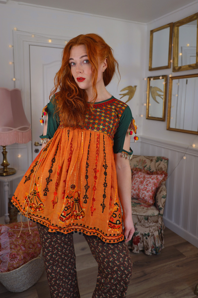 Orange Indian Embroidered Top | S