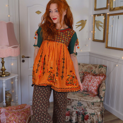 Orange Indian Embroidered Top | S