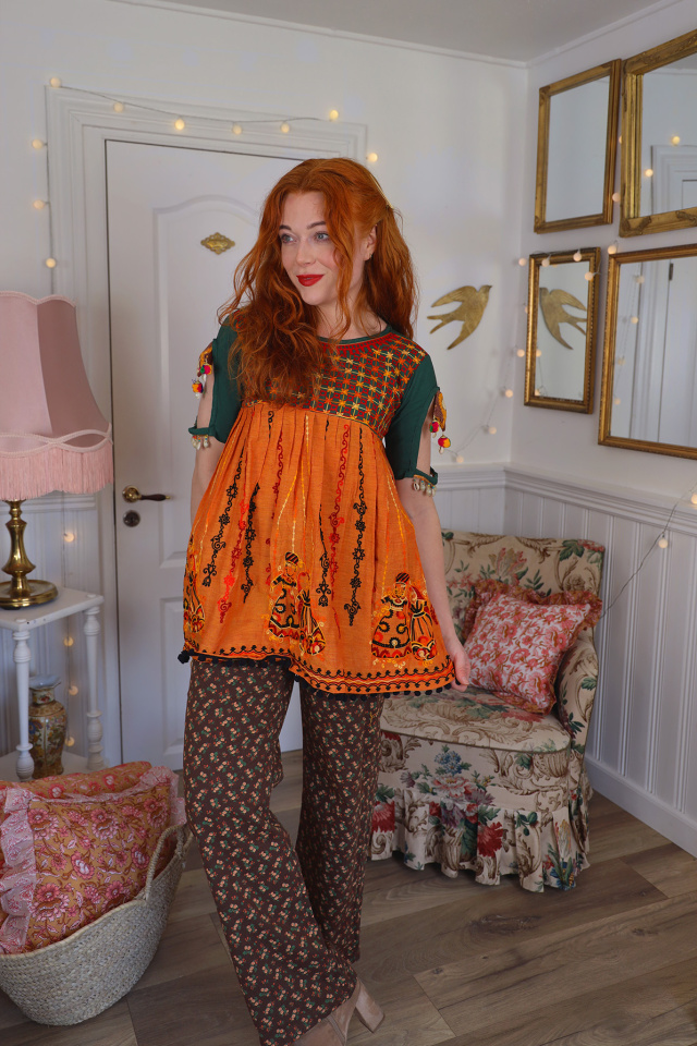 Orange Indian Embroidered Top | S