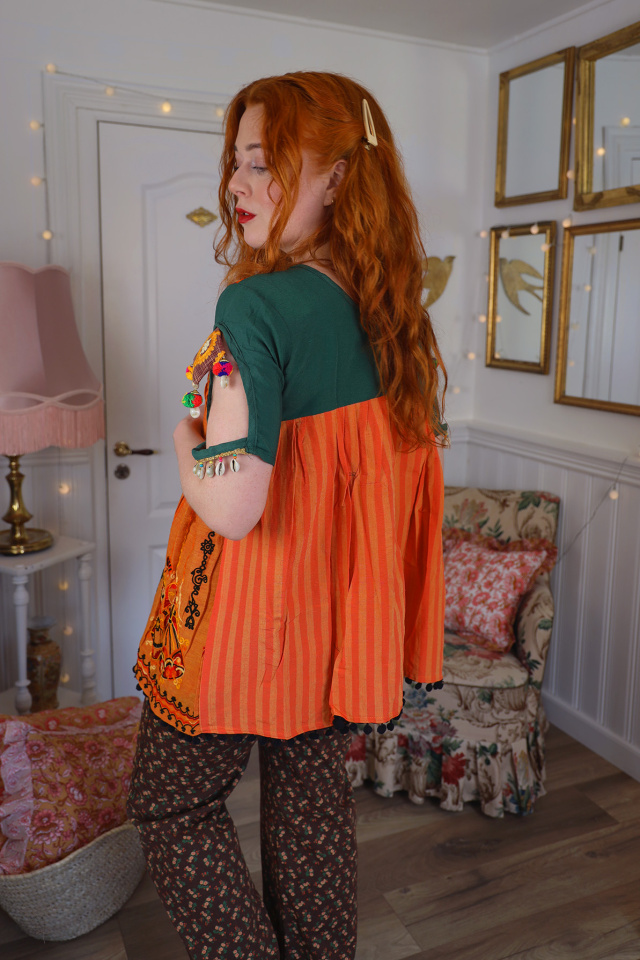 Orange Indian Embroidered Top | S