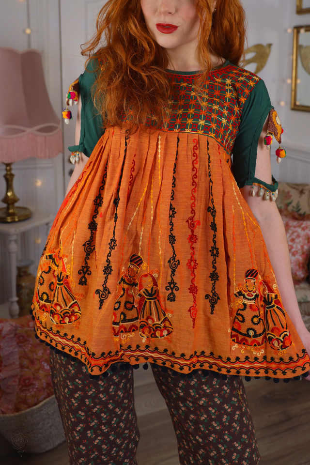 Orange Indian Embroidered Top | S