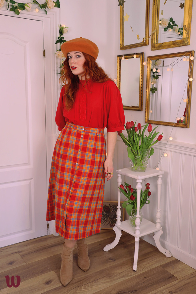 Orange Plaid Vintage Skirt | S
