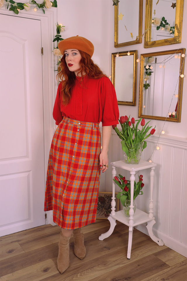 Orange Plaid Vintage Skirt | S