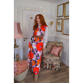 Orange & Purple Floral 70's Vintage Gown | L