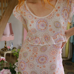 Orange Purple Pattern Vintage Dress | M