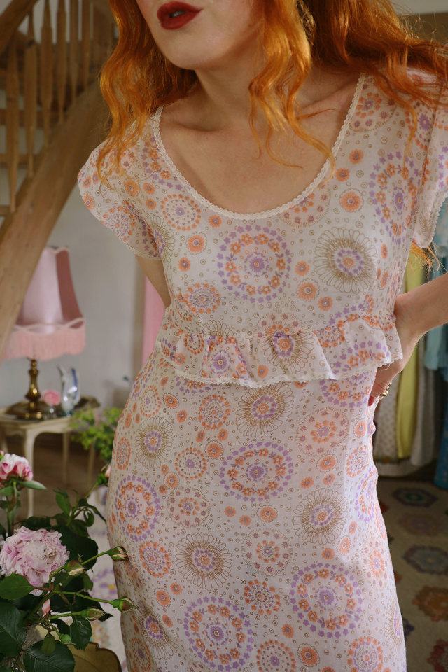 Orange Purple Pattern Vintage Dress | M