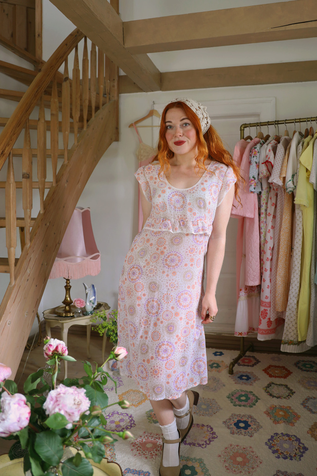 Orange Purple Pattern Vintage Dress | M