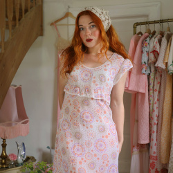 Orange Purple Pattern Vintage Dress | M