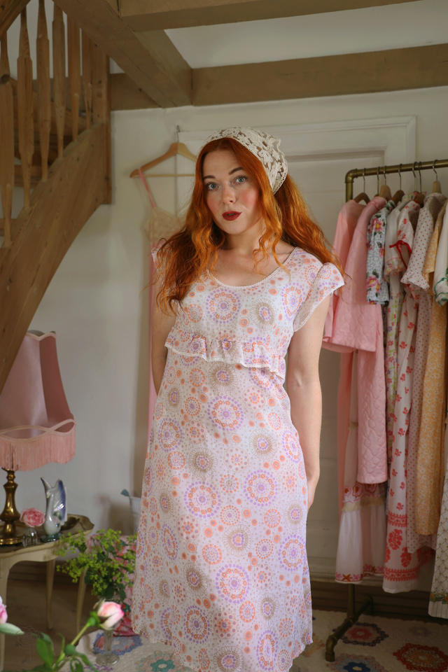 Orange Purple Pattern Vintage Dress | M
