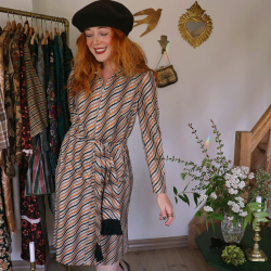 Orange Graphical Vintage 70's Dress | S