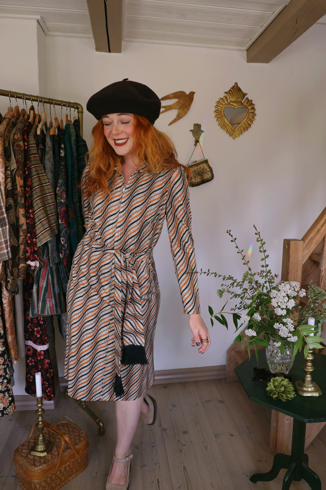 Orange Graphical Vintage 70's Dress | S