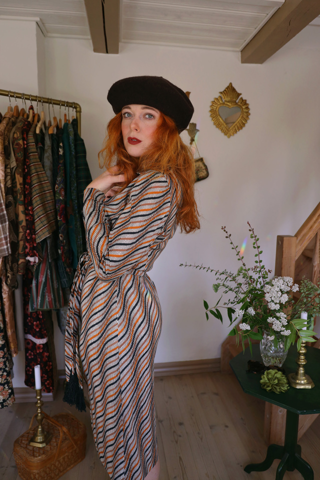 Orange Graphical Vintage 70's Dress | S