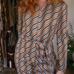 Orange Graphical Vintage 70's Dress | S