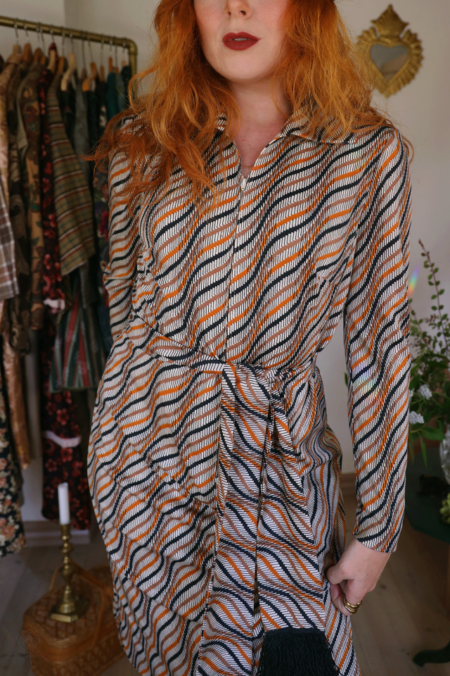 Orange Graphical Vintage 70's Dress | S